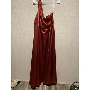 Celebrate DB Studio Bronze Copper One Shoulder Maxi Dress Gown Size 16‎